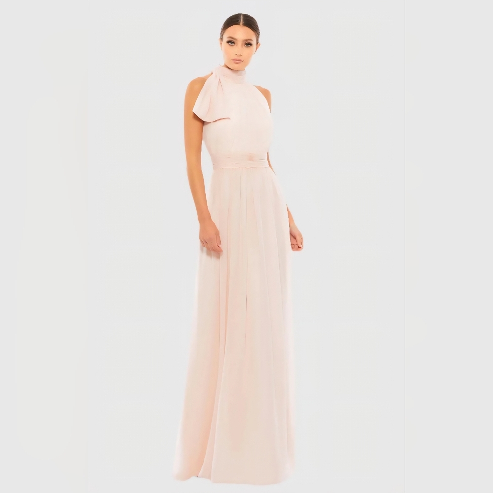 Mac Duggal Pink High Neck Chiffon Gown